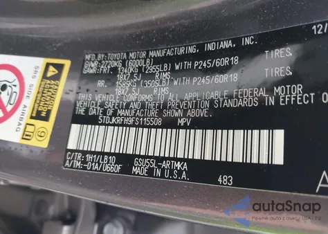 2015 Toyota Highlander Xle из США, поврежденный, VIN 5TDJKRFH9FS115508